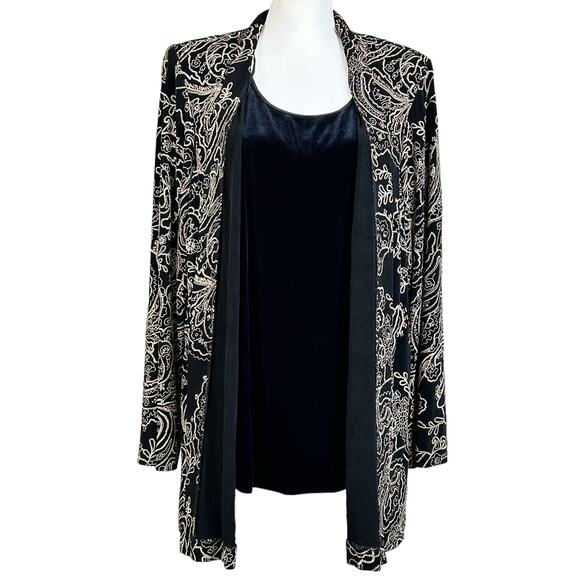 Dressbarn Event Jacket Women 16W Shimmer Gold Glitter Black Velour Mock Tank Top - Picture 3 of 12